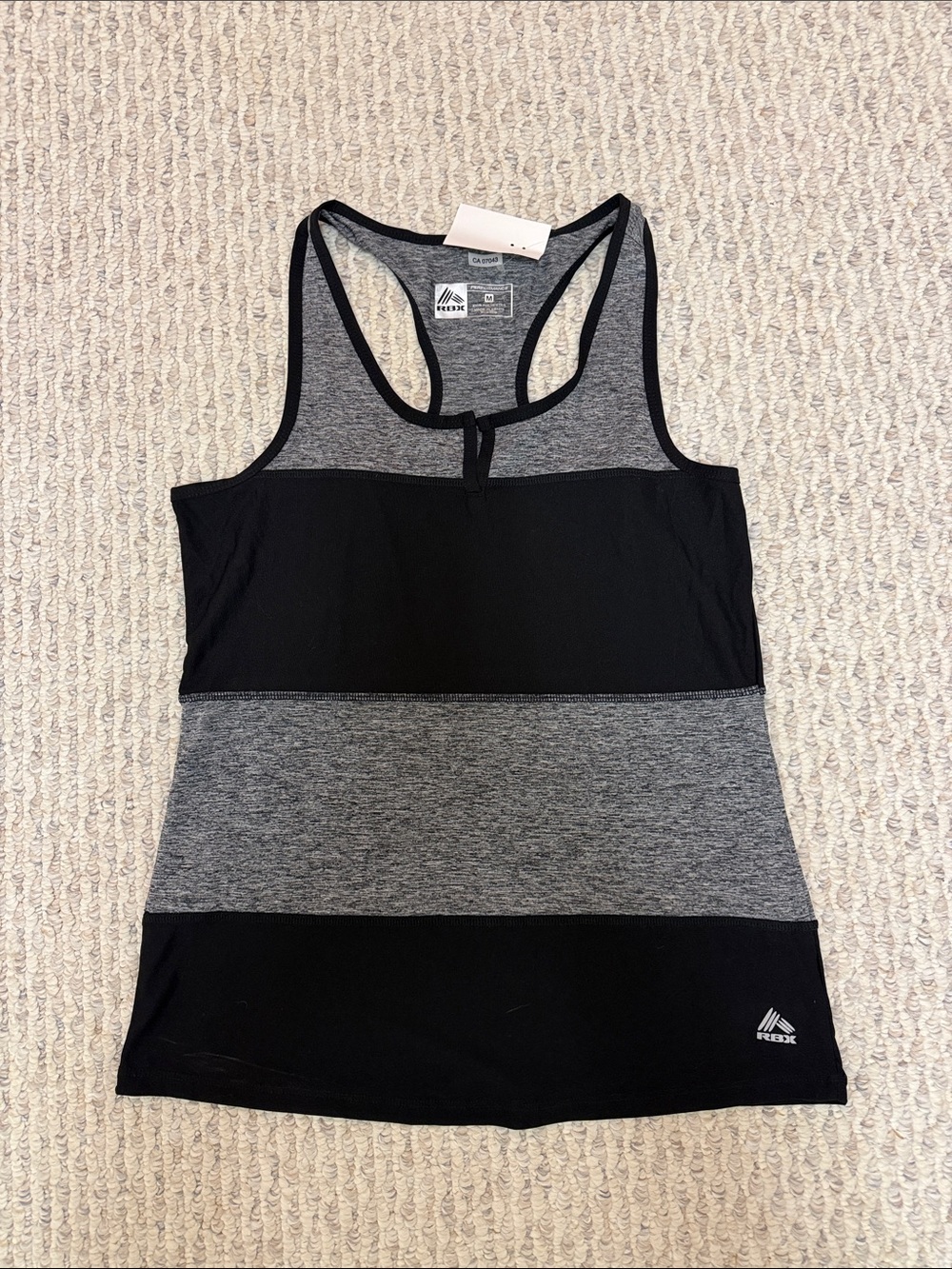 RBX Women’s Black & Gray Striped Racerback Tank